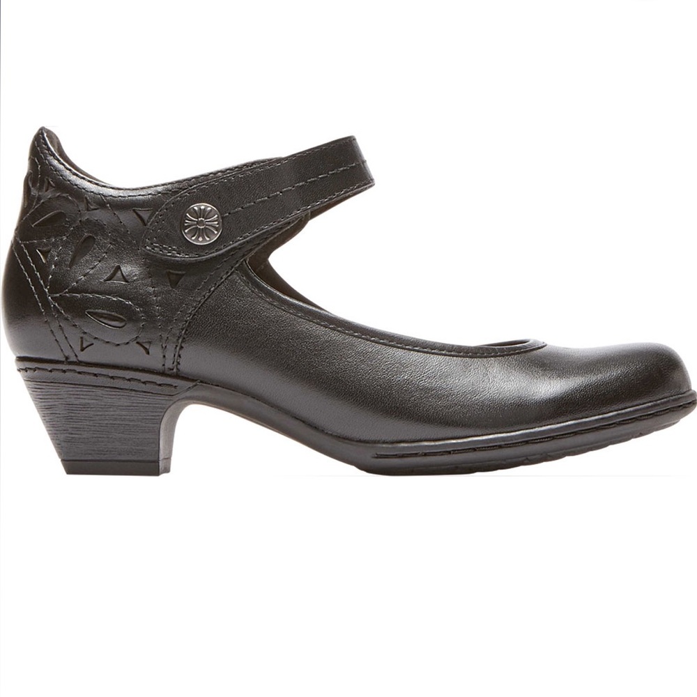 Rockport Black Leather Mary Jane Heels